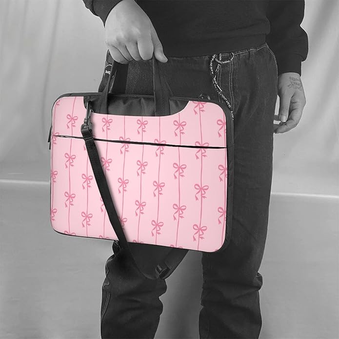 Laptop Bag for Women & Men, Laptop Carrying Case Laptop Sleeve Pink Ribbons Bow Colorful Cartoon Water Resistant Computer Case Messenger Shoulder Bag for 14 Inch Laptop Briefcase