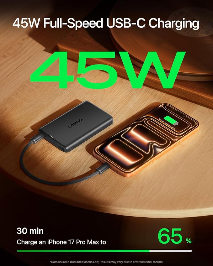 Baseus 0.5" Ultra Slim 10000mAh MagSafe Portable Charger & Qi2.2 25W Magsafe Portable Charger Power Bank 10000mAh 45W