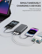 Portable Charger, 20000mAh 22.5W Fast Charging Power Bank with Built-in Cables & Wall Plug, USB C External Battery Pack with LED Display, Travel Essentials Phone Charger for iPhone iPad Samsung Black