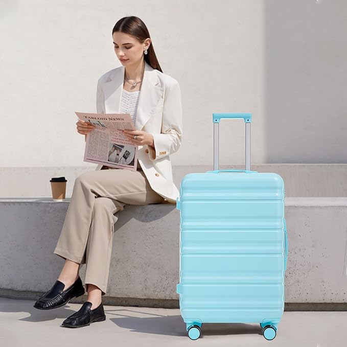 Luggage Sets 3 Piece with Double Spinner Wheels, Carry on Hardshell ABS Suitcases Set with TSA Lock, Lghtweight Checked Luggage for Different Travelling (Blue, 20"/24"/28")