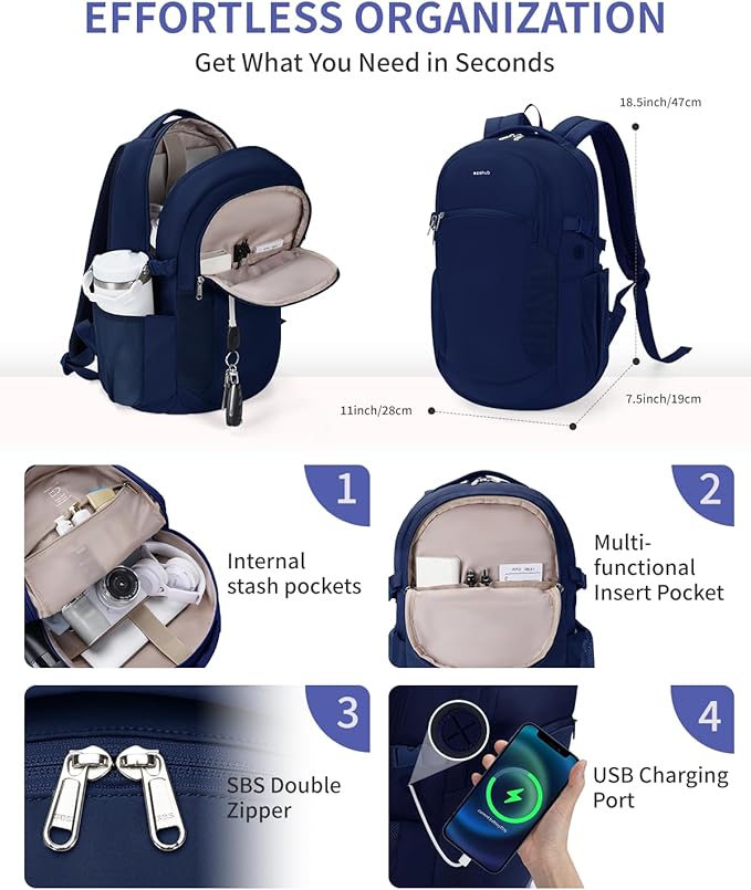 ECOHUB 17" Laptop Backpacks with Laptop Compartment Work Backpack Women Lightweight & Water Resistant Travel Backpack, Blue