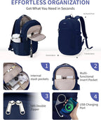ECOHUB 17" Laptop Backpacks with Laptop Compartment Work Backpack Women Lightweight & Water Resistant Travel Backpack, Blue