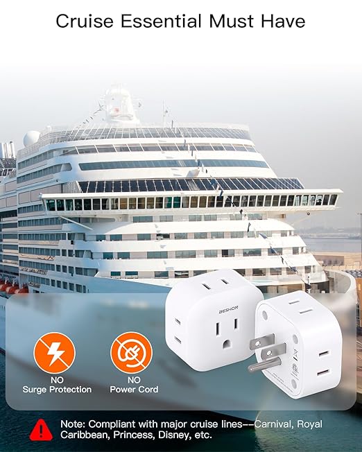 Multi Plug Outlet Extender 2 Pack, Wall Outlet Splitter with 5 Wall Outlets, Small Multiple Plug Extender, Cruise Essentials, Outlet Adapter No Surge Protector for Cruise Ship Home Office Dorm Room