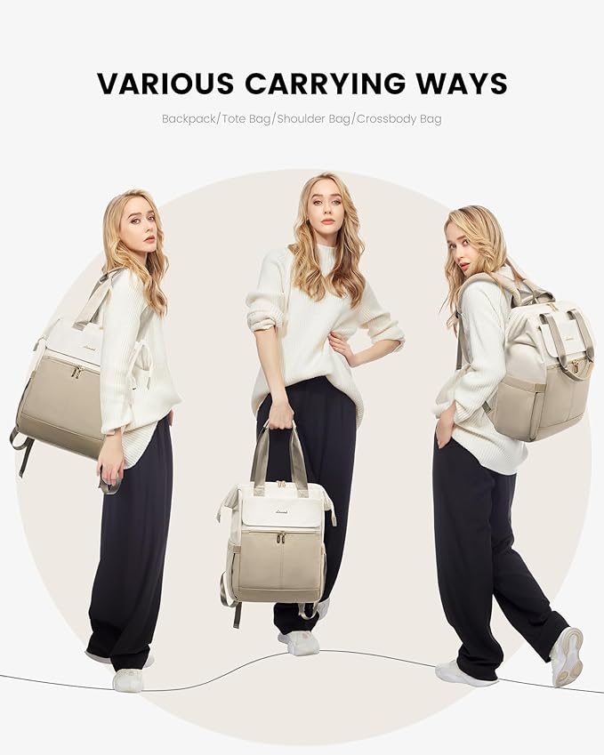 LOVEVOOK 17.3 Inch Laptop Backpack for Women, Large Capacity Travel Backpack with Organizer Bag, Waterproof Carry on Backpack Purse Work Bag with USB Port for Teacher Nurse, Beige-Khaki