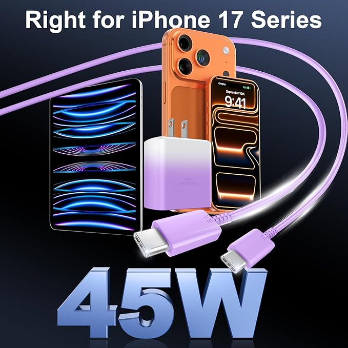 Phone 16 Pro Max Charger Fast Charging, 45W USB C i-Phone 16 Super Fast Charger Block with 10ft Long Type C Charging Cable Cord for iPhone 16/16 Pro/16 ProMax/16 Plus, 15/15 ProMax/Pro/Plus-Gradient