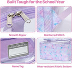 Bagseri Clear Backpack for Girls - 15 Inch Heavy Duty Kids Clear Bookbag for Kindergarten to Grade 2, Transparent School Bag with Reflective Strip, Fits Folders, Purple Tie-dye