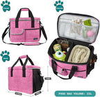 PetAmi Dog Travel Bag, Travel Pet Bag Organizer, Dog Food Travel Bag with Container Collapsible Bowls, Pet Travel Supplies Gift Accessories for Weekend Camping, Puppy Cat Diaper Bag, Pink Medium