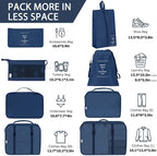 KPX 8 Set Packing Cubes for Travel, Luggage Packing Organizers Accessories Large Toiletries Bag for Clothes Shoes Cosmetics (Navy Blue)