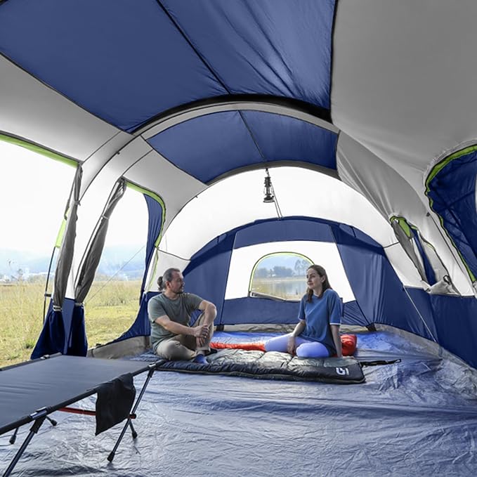 CAMPROS CP Tent 12-Person-Camping-Tents,3 Room Family Tents,Waterproof Windproof Family Tent with Top Rainfly,6 Large Mesh Windows,Double Layer,Easy Set Up, Portable with Carry Bag-20' x 9' x 72"(H)