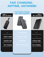 Portable Charger, 10000mAh PD20W Fast Charging Power Bank with Built-in Cables & Wall Plug, External Battery Pack with LED Display, Travel Essentials Battery Bank for iPhone, iPad, Samsung Matte Black