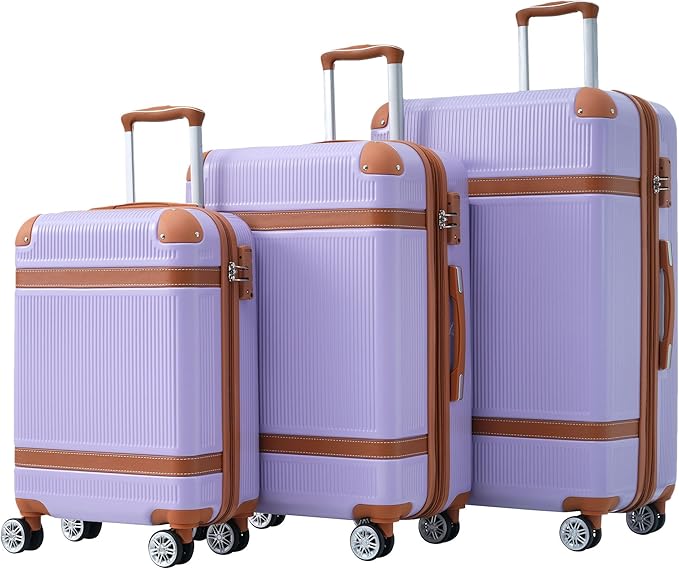 3 Piece Hardshell Luggage Sets 20"+24''+28" Expandable Hardside Luggages Spinner Suitcase with Spinner Wheels & TSA Lock,Lightweight Luggage Sets For Women Men Outdoor Travel Purple