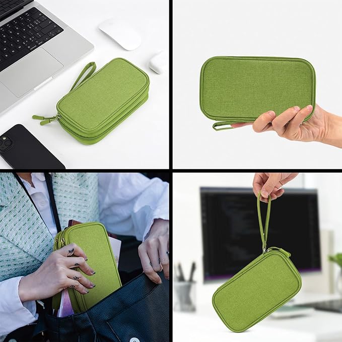 CAAORDKSO Electronic Organizer Travel Cable Accessories Bag, Tech Pouch Electronic Organizer Case, Travel Essentials for Cable, Cord, Charger, Phone, SD Card, Power Bank, Earphone (Grass Green,Medium)