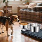 Large Dog Crate Water Bowl No Spill 2 Pack, Stainless Steel Dog Bowls for Food and Water, Pet Kennel Hanging Dogs Food Bowls for Medium/Large Dogs and Cats (7.1"x3.7" & 7.1"*2.6", Silver)
