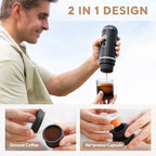 i Cafilas Rich Crema Portable Electric Espresso Coffee Maker, Fast self-heating 2 IN 1 Extraction System Espresso Machine,Support Ground Coffee and NS capsule, for Travel,Car,Hiking,Climbing（Black）