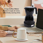 Electric Mocha Pot, 3 Cup Aluminum Machine Portable Electric Italian Cuban Coffee Maker with Detachable Base, Mocha Maker for Home Travel Office (Black)