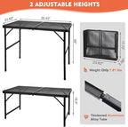 GREGIN Camping Table with Mesh Desktop, Lightweight & Portable Folding Grill Table, Height Adjustable Metal Outdoor Table for Camp, Cooking, BBQ, RV, Picnic-3 FT Black