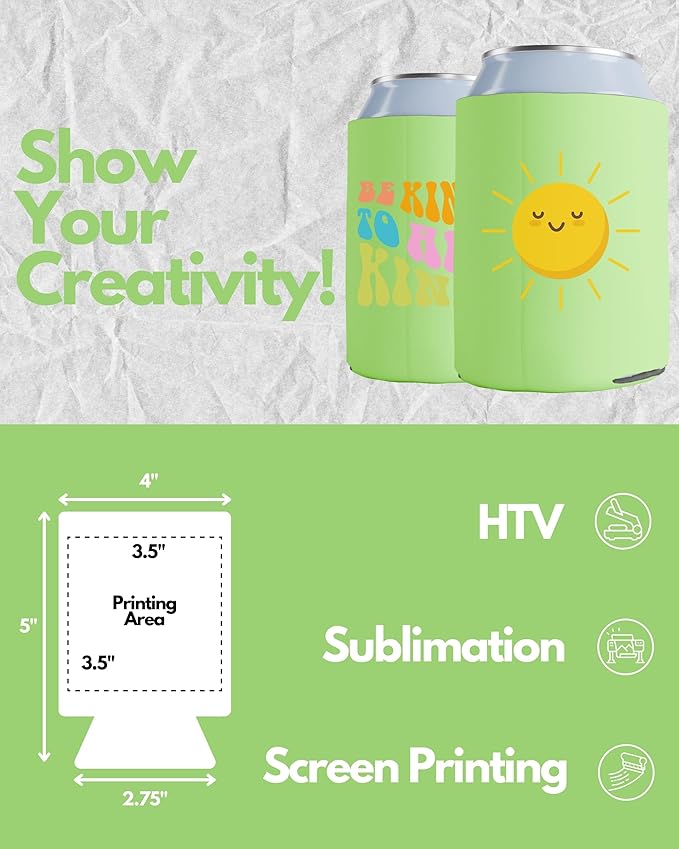 PartyPrints 1000 Pack Lime Green Blank Can Cooler Sleeves, Customizable Bulk Can Coolers, Extra-Thick Collapsible Drink Insulator Sleeve, Beer Can Coolers for Party Beverages