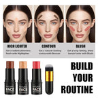 Badhare 3-in-1 Face Blush Stick, Highlighter Brush | 3 Shades Set | Waterproof, Sweatproof, All-Day Wear | Buildable Cream Stick for Face, Eyes, Lips (Sparkling Gold, Tipsy Rose, Amber Brown)