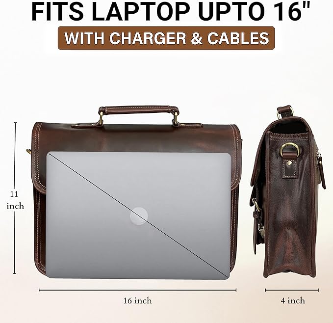 RUSTIC TOWN Leather Messenger Bag for Men - Full Grain Leather Briefcase Laptop Satchel Office Crossbody Travel Bag