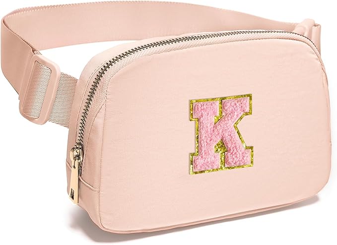 Gitus 6 7 8 9 10 Year Old Girl Gifts Belt Bag Fanny Pack Crossbody Bags with Initial Letter Patch Things for Teen Girls Easter Gifts for Girls Travel Essentials（Coral Pink-K）