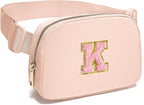 Gitus 6 7 8 9 10 Year Old Girl Gifts Belt Bag Fanny Pack Crossbody Bags with Initial Letter Patch Things for Teen Girls Easter Gifts for Girls Travel Essentials（Coral Pink-K）