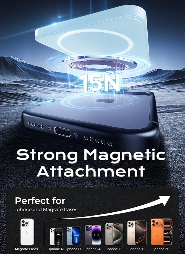 Aobbow Magnetic Portable Charger, 5000mAh Ultra Slim Power Bank with LED Display, 15W Fast Charging Battery Pack, MagSafe-Compatible Charger for iPhone 17/16/15 and AirPods - Mist Blue