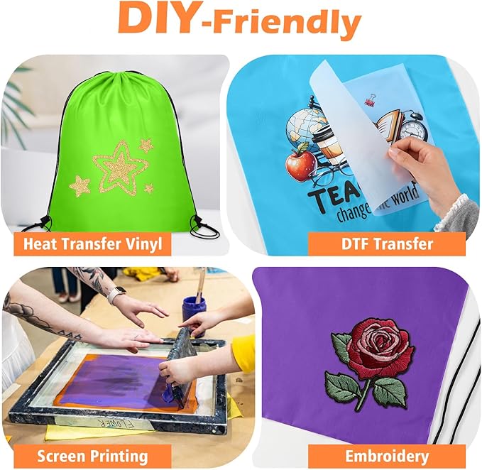 Lzerking 50 Pcs Drawstring Backpack Bulk -10 Colors, 13.4x16 Inches Reusable Drawstring Bags for Gift, Homeless, HTV, Gym, Sports, Lightweight & Machine Washable