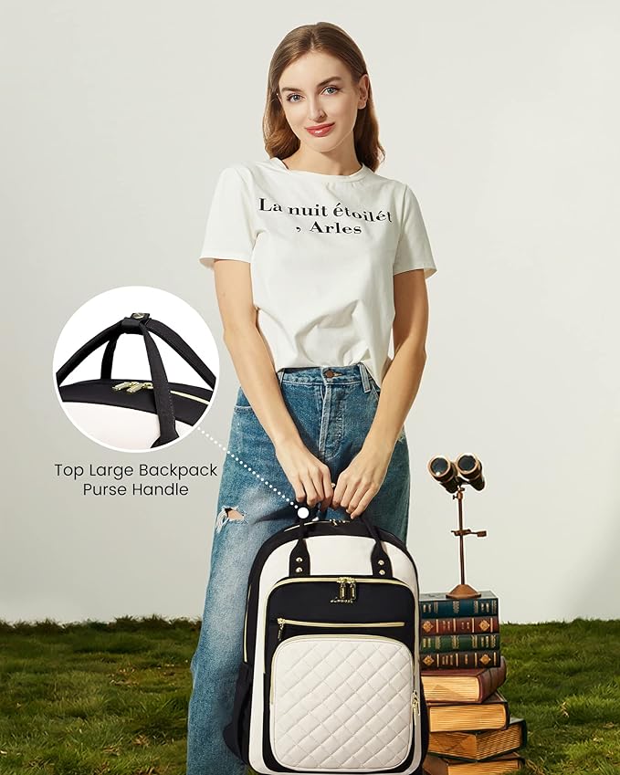 LOVEVOOK Laptop Backpack, Unisex, D-black-beige, 19 x 13.3 x 7.9 in, 1.9 lbs, 30L capacity, 18 pockets, ergonomic shoulder straps, thick EVA foam laptop protection