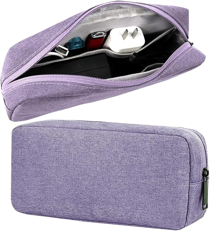CAAORDKSO Electronics Organizer Travel Case, Water Resistant Cable Organizer Bag for Cable, Cord, Charger, Phone, Power Bank, Earphone, Electronics Accessories (Big-Purple)