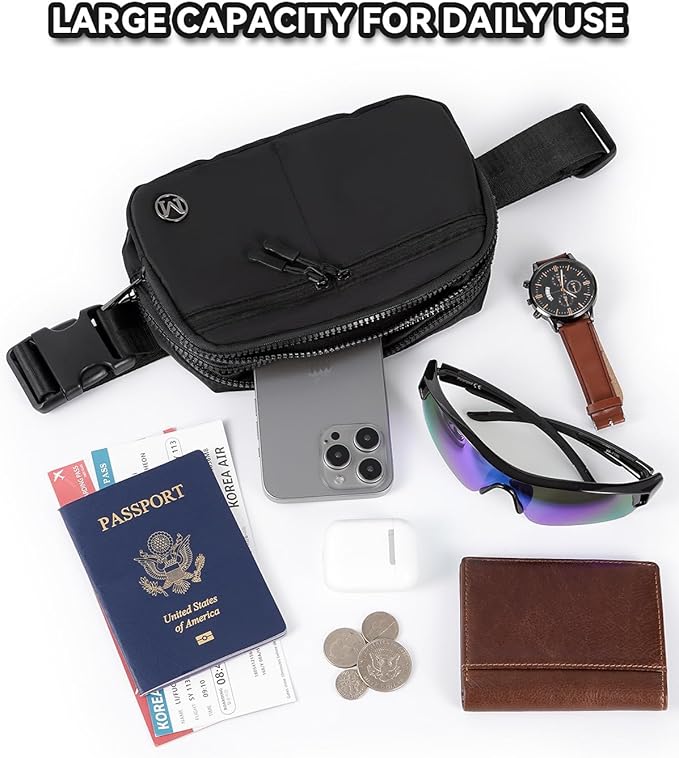 Fanny Pack Crossbody bags for Women Men, 2L Everywhere Belt Bag, Fashion Waist Packs, 5-Zipper Pockets Waist Bag with Adjustable Strap