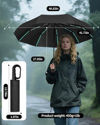 42-Inch Extra Large Umbrella for 2-3 People, Windproof Automatic Open/Close with Carabiner Handle, UPF 99+ UV Protection Folding Travel Umbrella for Rain and Sun