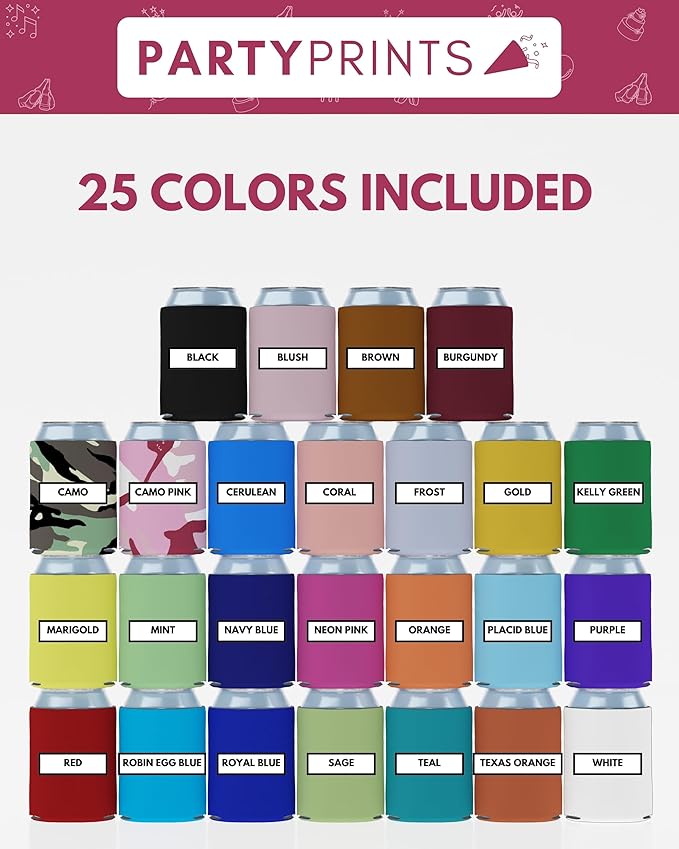 PartyPrints 100 Pack Multicolor Assorted Blank Can Cooler Sleeves, Customizable Bulk Insulated Foam, Collapsible Plain Drink Holder, Cold Beer Insulator | 12oz Regular, 16oz Tall Cans