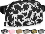 Pritent Fanny Packs for Women Cross Body Bag Waterproof Belt Bag with Adjustable Strap and Zipper Back Pocket Small Crossbody Bags Fashion Waist Packs for Workout Travelling(Cow Print)