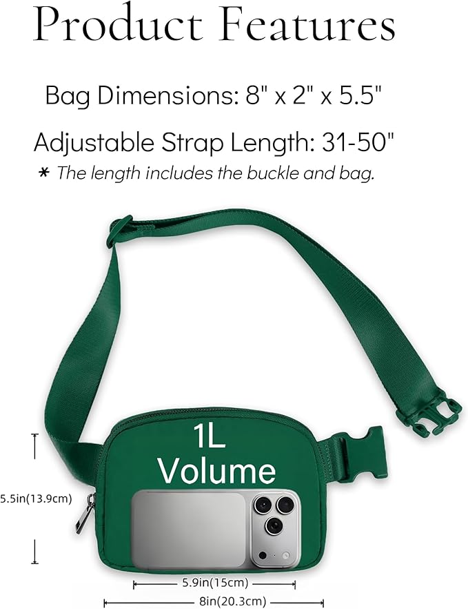 YOSHUYUKI Cross Body Fanny Packs for Women Men Fashion Waist Bag Pouch Nylon Small Travel Crossbody Bags Mini Purse Everywhere Belt Bag Bum Bag for Workout Running Hiking Everglade Green