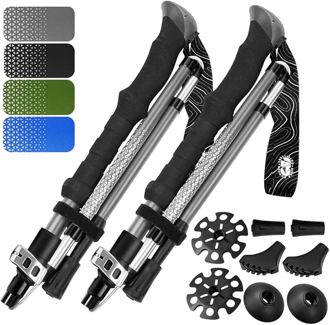 Premium Foldable Hiking Poles by USA Brand - Adjustable, Lightweight Trekking Poles Made of Aircraft Aluminum, Metal Locks Cork EVA Grips