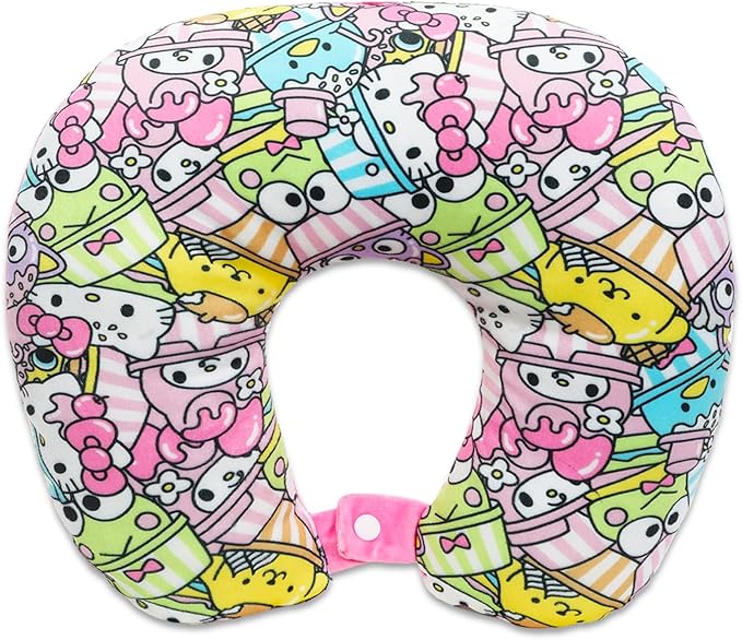 SANRIO Hello Kitty Neck Pillow and Blanket Set - Bundle Hello Kitty Boba Travel Neck Pillow, Hello Kitty Fleece Blanket, Stickers, More | Hello Kitty Travel Accessories