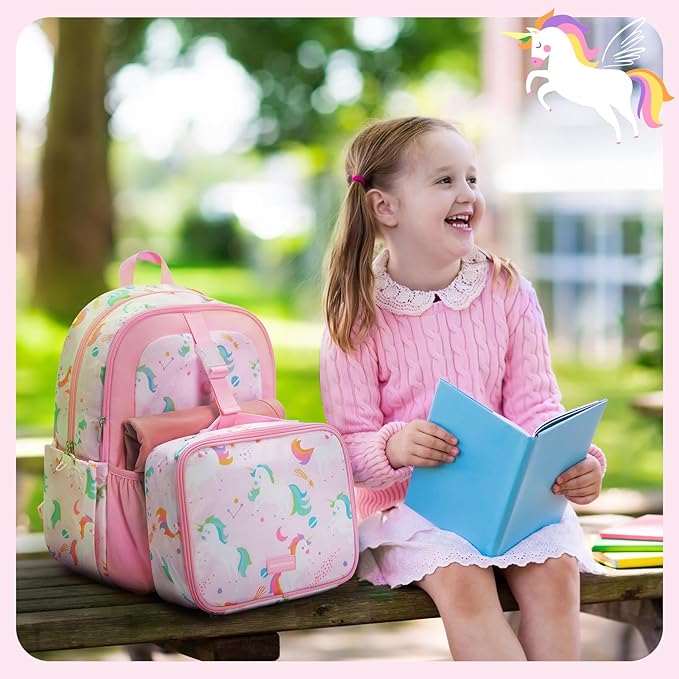 mommore Kids Backpack for Boys Girls 4-8 Kindergarten Elementary School Backpack with Lunch Box - 15” H Fit Folder