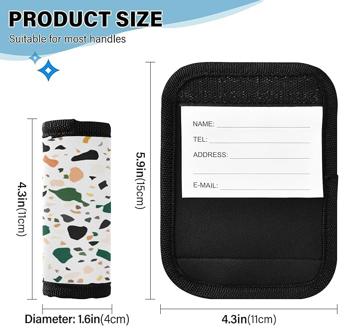 4 Pack Colored Fragments Luggage Handle Wrap, Detachable Luggage Tag, Neoprene Suitcase Wrap with Comfort Grip & Bright Identifier for Suitcase, Travel Bag, Sports Bag