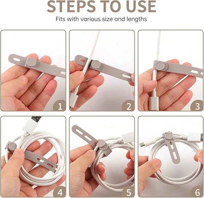 Oligei 25 Pcs Silicone Cable Ties, Cable Ties Reusable, High Elasticity Cord Wraps for Electrical Cords, Cord Organizer for Earphone, Phone Charger(Khaki)