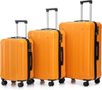 Luggage Sets 3 Piece with Double Spinner Wheels, Carry on Hardshell ABS Suitcases Set with TSA Lock, Lghtweight Checked Luggage for Different Travelling (Black+Orange, 20"/24"/28")