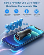 USB C Car Charger 4-Pack, OKRAY 36W Dual USB PD3.0&QC3.0 Fast Charging Phone Car Chargers 12v Cigarette Lighter Adapter Compatible for iPhone 17 16 15 14 13 12 Pro, Samsung Galaxy S25 S24 A35, Pixel 9