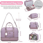 Wogarl 4PCS Weekender Bags for Women Large Overnight Weekend Travel Duffel Carry on Shoulder with Shoe Compartment Canvas Toiletry Bag for Travel Business Gym