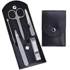 HANTEKAS Travel Manicure Set Professional Nail Clipper Kit-5 Pieces Stainless Steel Manicure Kit, Women Men Grooming kit With Nail Care Tools Beauty Scissors Tweezers (Silver Black)