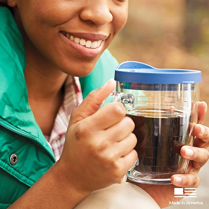 Tervis Clear & Colorful Tabletop Made in USA Double Walled Insulated Tumbler Travel Cup Keeps Drinks Cold & Hot, 16oz Mug with Handle, Quartz
