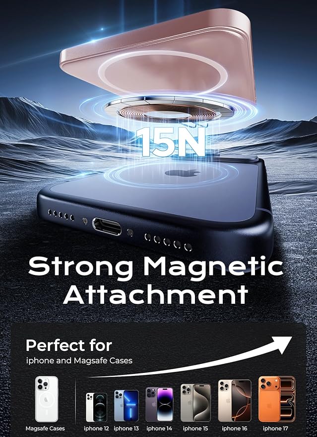 Aobbow Magnetic Portable Charger, 5000mAh Ultra Slim Power Bank, 15W Fast Charging for Magsafe Battery Pack, Travel Essential Wireless Charger Compatible with iPhone 17/16/15 Series - Rose Gold