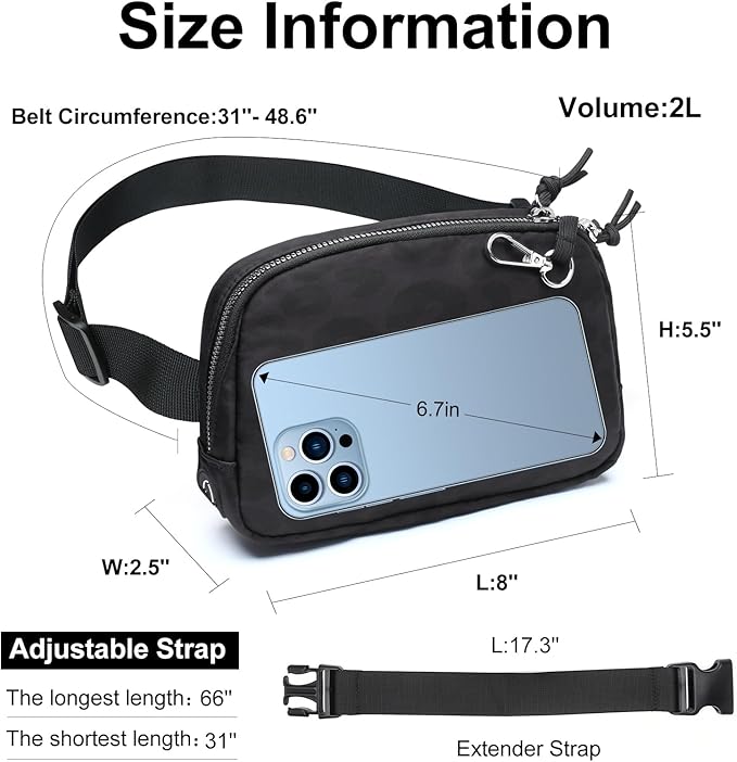 Mini Belt Bag for Women, RFID Small Fanny Pack, Womens Fashion Waist Packs with Extender Strap, Crossbody Bum Bags