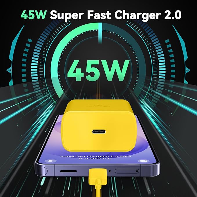 45W Super Fast Charger USB C Android Phone Type C Charger Fast Charging Block with 6.6FT Cord for Samsung Galaxy S26/S26 Ultra/S26+/S25 Ultra/S25/S24 Ultra/S24/S23 Ultra/S22/S21/S20/Note 10, Yellow