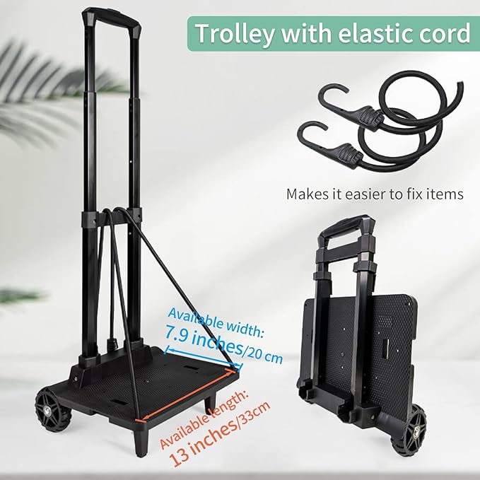 Folding Backpack Luggage Cart with Elastic Straps, Lightweight Aluminum Frame for Travel, Work & Daily Use