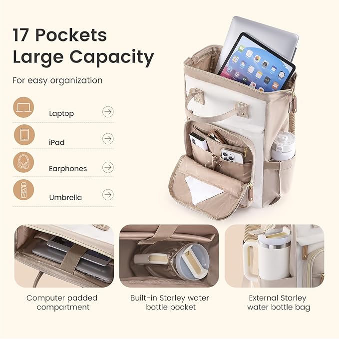 LOVEVOOK Laptop Backpack for Women Work Bag with Large Capacity Cup Side Pocket, 15.6 Inch Waterproof Computer Backpacks Purse, College Bookbag for School, Business, Teacher, Travel