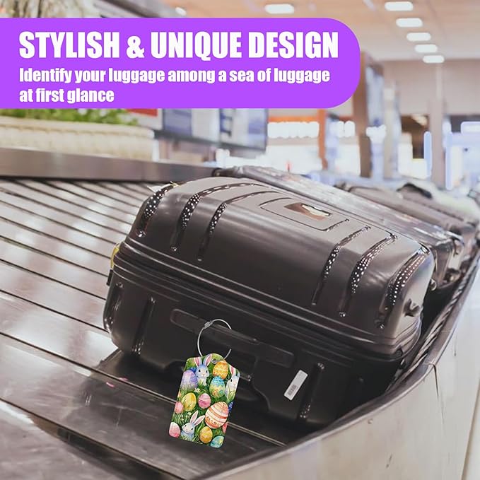 3 Pack Cute Easter Eggs Luggage Tags for Suitcase Bunny Daisy PU Leather Travel Luggage Tag Privacy Cover ID Label for Women Men Baggage Backpack Handbag School Bag